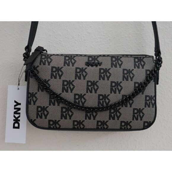 DKNY WMN's Demi Ivory/Black Logo Bryant Park w/Chain Shoulder Crossbody Bag - Picture 6 of 16